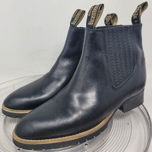 Botines Western Charro Boot Black Leather Men Sz 7 HandMade Slip-On LUG Sole 99%